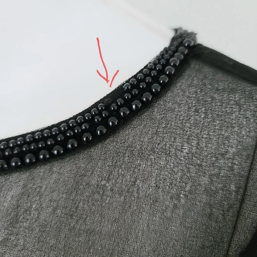 ZARA Black Sheer Lace Tee XS Beaded Neckline Mesh Nylon Punk Goth Sexy Top
